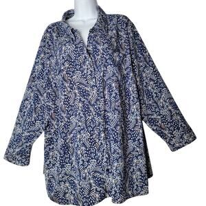 Catherine’s Women’s Blouse – Size 3X Petite Navy Blue Leaf Print |‎ RN 99249